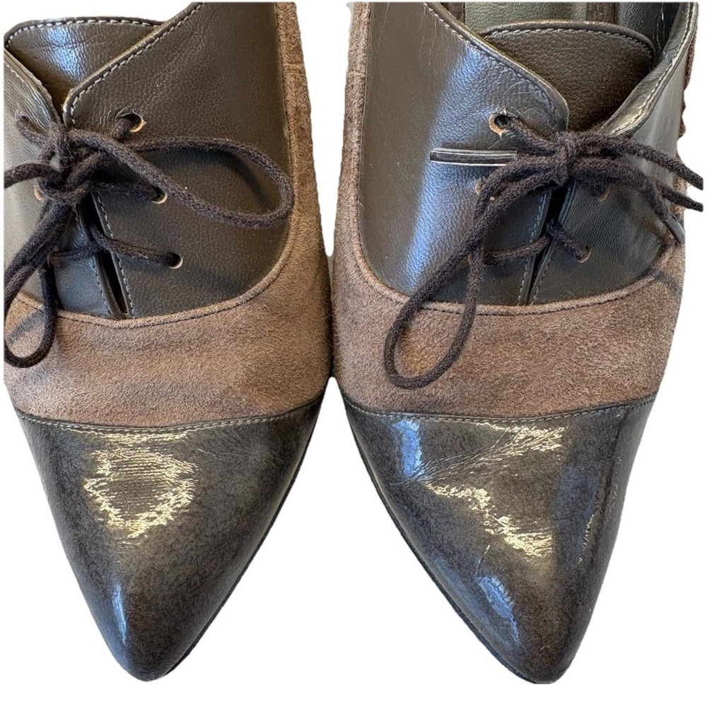 Mode Spana Vintage Woman's 8.5 Oxford Pumps W/Lace Up Brown Taupe Glossy Cap Toe - Picture 4 of 10